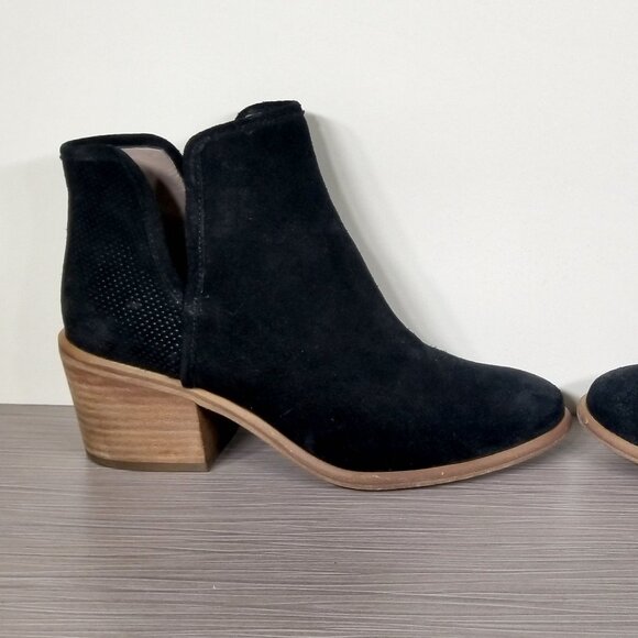 BP. Perforated Cutout Ankle Booties with Block Heel, Black Suede, Womens Size 5M - Picture 6 of 12